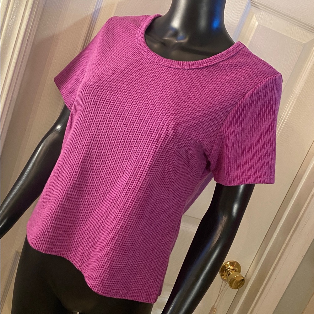 Love Nation Magenta Ribbed Short Sleeve Top - Picture 4 of 10